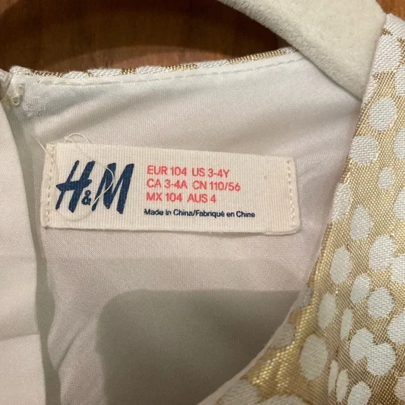 Metallic Gold Circle Dots Dress Girls 3-4 Formal Glam Resort Party - Picture 2 of 7